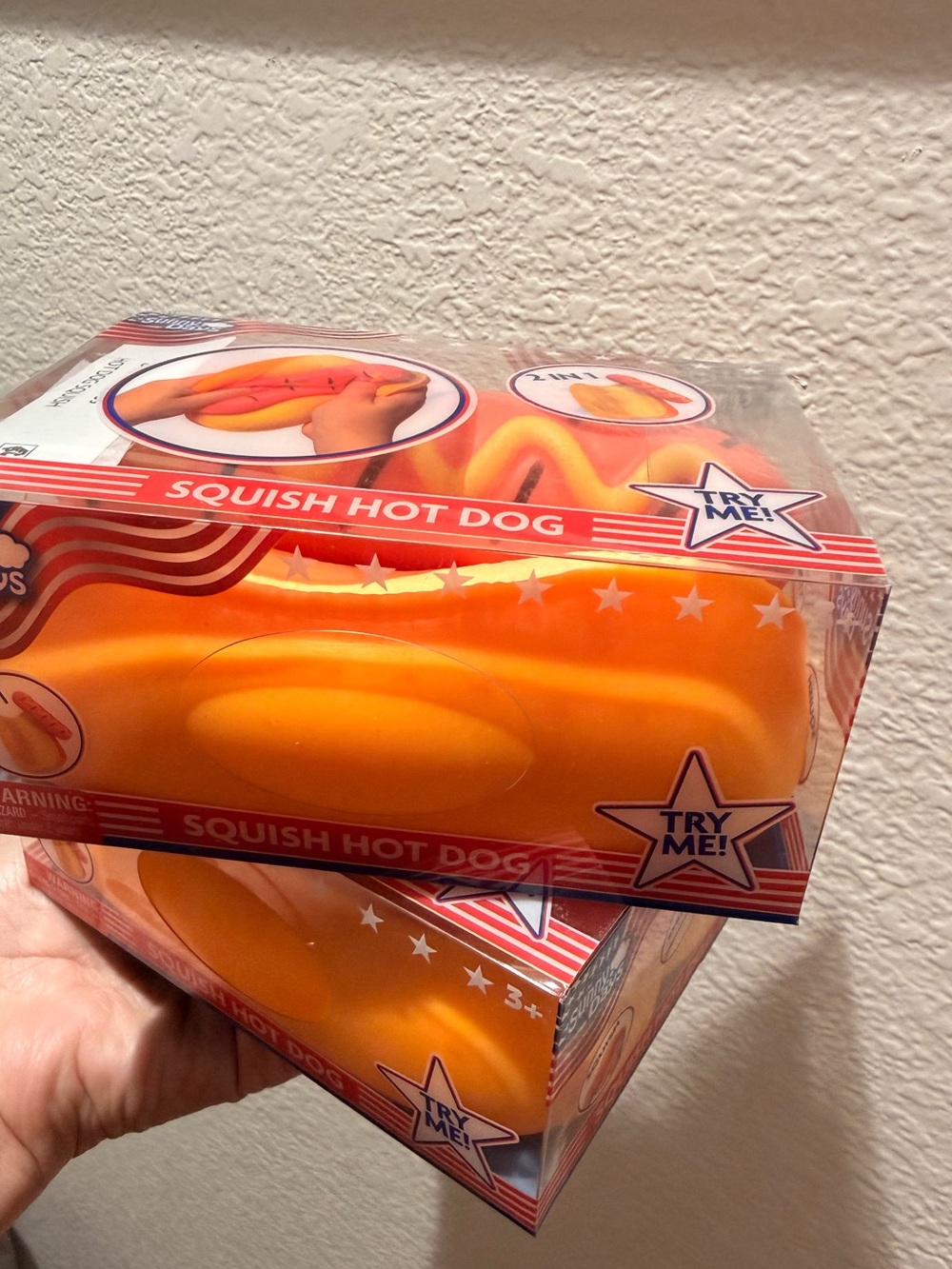 Bundle of 2 Hot Dog Squishy Toy from Sunny Days. 2-in-1 Fidget Bun. 4th of July